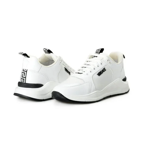 Versace Men's White Canvas Leather Logo Sneakers Shoes - Picture 8 of 8